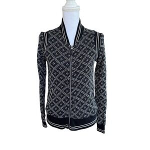 Faherty Women's Seabrooks Jacket Sweater Small Diamond Knit Full Zip Bomber‎
